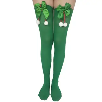 1 Чифт Секси Коледни Чорапи, коледни чорапи, Коледни, Мек интериор с бантиком, Плюшени Коледни чорапи с топки, Запазване на топлината