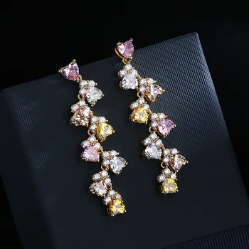 2022 НОВИ Модни Цветни Сърцето Дълги Обеци За Жени С Пискюли Crystal Истинска сребърна плоча Ушна Акупунктура 