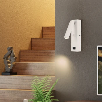 3 W COB LED малка странична Лампа, с монтиран на стената Лампа, Стенни Превключвател USB Порт За Зареждане на Хотел Бял/Черен Корпус