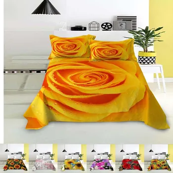 3D Дигитален Печат Плоски Чаршаф От Матирана Микрофибър Спално бельо, Покривки за легло С Цветя, Рози Дишащи Кърпи За Спално Бельо Плосък Лист