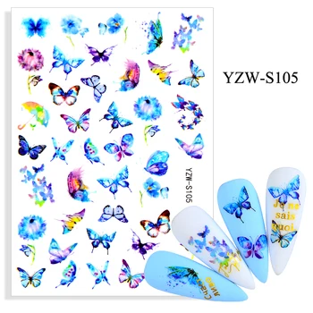 3D Стикери за Нокти Самозалепващи Сини Пеперуди Декорации за Нокти, Цветове от Глухарче Чадър Стикер Фолио за Нокти, Аксесоари