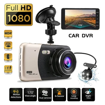4-Инчов HD 1080P Автомобилен Видеорекордер DVR Камера За Шофиране Видеорекордер Паркинг Авто Монитор С Две Лещи IR за Нощно Виждане G-Сензор