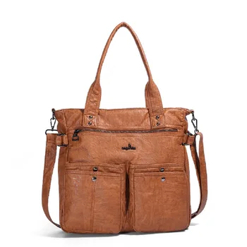 Angelkiss Дамска Чанта с горната дръжка, Голяма Чанта на рамото, Модерна чанта-тоут, Мека чанта-тоут, чантата е от изкуствена кожа, Чанти с цип