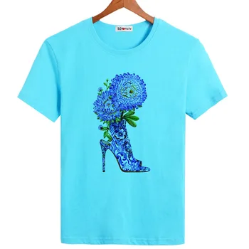 BGtomato/ елегантна тениска с принтом сини цветове с висок ток, супер готини забавни върхове за мъже, подарявам, нова ежедневни тениска 3