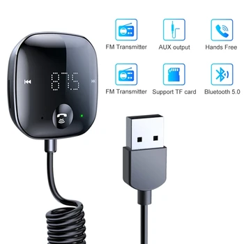 Bluetooth съвместим FM предавател 5.0 за кола, Безжичен адаптер FM радио, Музикален плеър, FM трансмитер, Високоговорител 3