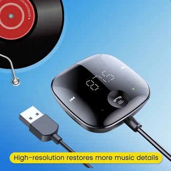 Bluetooth съвместим FM предавател 5.0 за кола, Безжичен адаптер FM радио, Музикален плеър, FM трансмитер, Високоговорител 4