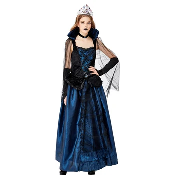 Cosplay Хелоуин Карнавал Пурим Синьо Придворное Рокля Чародейки Кралския Дворец в луксозна рокля на Граф вещица, Вампир Принцеса костюм
