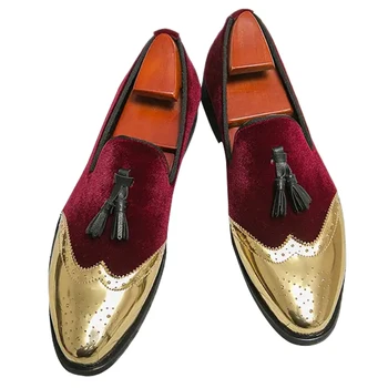 DAFENP/ мъжки модни обувки с пискюли, вельветовый лоскутный надмощие, модни обувки с остър ниски берцем, мъжки бизнес обувки 38-47