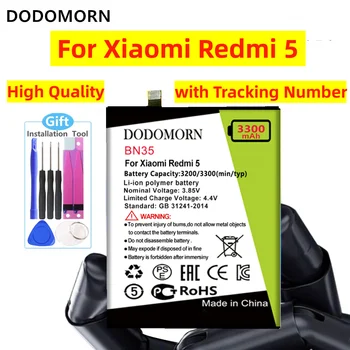 DODOMORN BN35 3300 mah Батерия За Xiaomi Redmi 5 Redmi5 Червен Mi5 Смарт Мобилен Телефон В Присъствието на Високо Качество + Номер за Проследяване