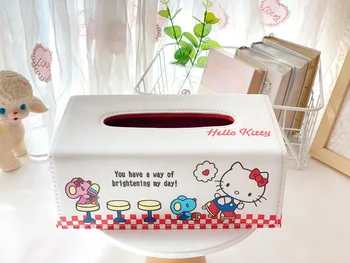 Hello Kitty Нов Мультяшная Кожена Кутия За Салфетки От Изкуствена Кожа, Мелодия, Тъканно Машина, Подвижна Кутия За Салфетки, Кутия За Хранени... 5
