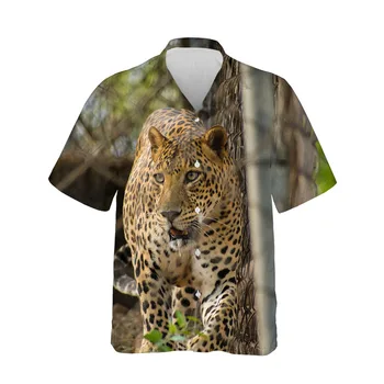 Jumeast 3D Блузи С Шарките на Леопард, Ризи Оверсайз За Мъже, С Принтом Любимци, Лятна Мъжка Риза С Къс Ръкав, Ежедневни Горещите Модни Върхове