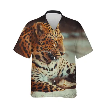 Jumeast 3D Блузи С Шарките на Леопард, Ризи Оверсайз За Мъже, С Принтом Любимци, Лятна Мъжка Риза С Къс Ръкав, Ежедневни Горещите Модни Върхове 1