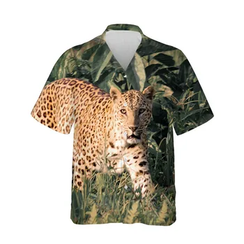Jumeast 3D Блузи С Шарките на Леопард, Ризи Оверсайз За Мъже, С Принтом Любимци, Лятна Мъжка Риза С Къс Ръкав, Ежедневни Горещите Модни Върхове 2