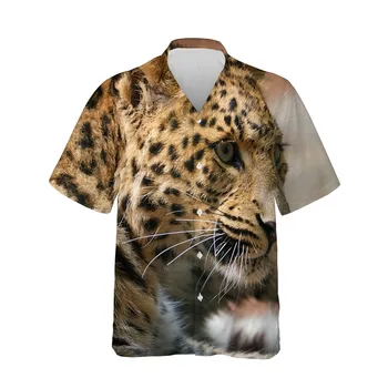 Jumeast 3D Блузи С Шарките на Леопард, Ризи Оверсайз За Мъже, С Принтом Любимци, Лятна Мъжка Риза С Къс Ръкав, Ежедневни Горещите Модни Върхове 3