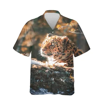 Jumeast 3D Блузи С Шарките на Леопард, Ризи Оверсайз За Мъже, С Принтом Любимци, Лятна Мъжка Риза С Къс Ръкав, Ежедневни Горещите Модни Върхове 4