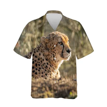 Jumeast 3D Блузи С Шарките на Леопард, Ризи Оверсайз За Мъже, С Принтом Любимци, Лятна Мъжка Риза С Къс Ръкав, Ежедневни Горещите Модни Върхове 5