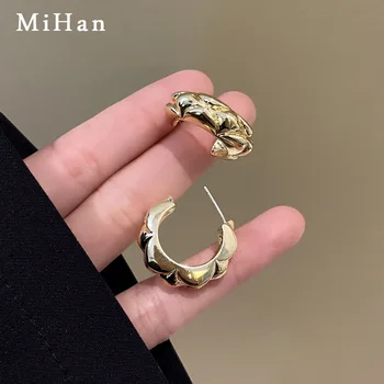 Mihan Модни Бижута 925 Сребърни Обици-халки С Игли, Прост Дизайн, Структурата на Метални Сплави, Обеци, Златен на Цвят, За Жени, Подарък За Момичета