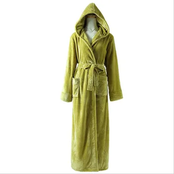 Newest Women ' s Hooded Extra Long Flannel Bathrobe Family Pack Секси Bath Robe Big Size Warm winter роба жена топло