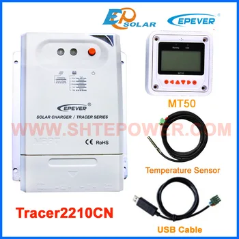 Tracer2210CN Макс фотоелектричния вход 100 В 20A 20amp слънчев портативен контролер USB кабел + сензор за температурата на бял MT50