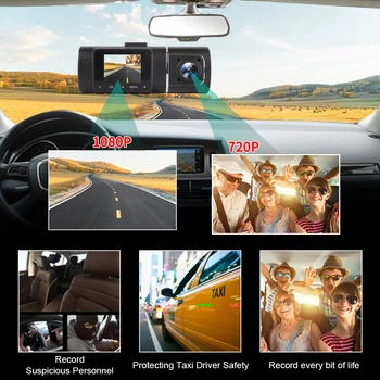 Автомобилен Видеорекордер Dash Помещение Циклична запис на Full HD G-Сензор Предна и вътрешна камера 1080 P Видеорекордер с Двоен Обектив 1