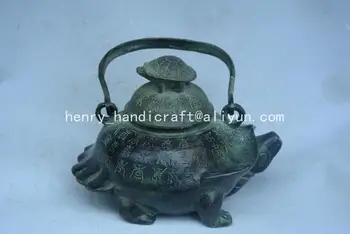Античен бронз чайник QingDransty, костенурка, Украса, Събиране и Украса, Безплатна доставка