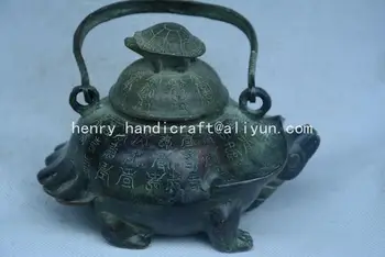 Античен бронз чайник QingDransty, костенурка, Украса, Събиране и Украса, Безплатна доставка 1