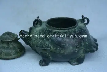 Античен бронз чайник QingDransty, костенурка, Украса, Събиране и Украса, Безплатна доставка 2