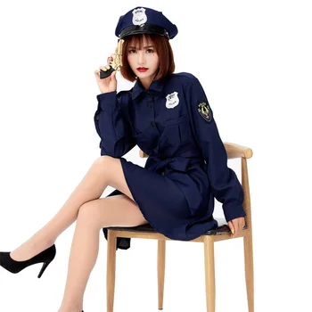 Безплатна доставка на Синьо Възрастен Женски Полицейски Костюм За Момичета Полицай на Карнавалните Костюми, Cosplay Костюми За Хелоуин