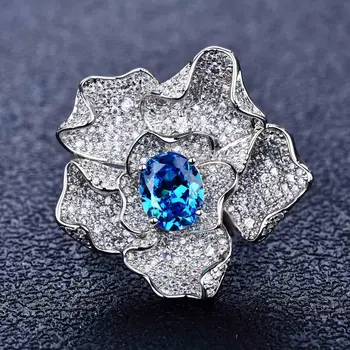 Вдъхновяващи дизайн, инкрустирани с диаманти, сапфири, цветя, овално отворен пръстен, луксозни блестяща дамски бижута