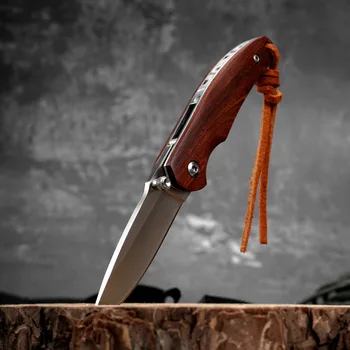 Висок клас Открит Тактически Сгъваем Нож С Дръжка От Червено Сандалово Дърво Преносим Джобен Раница EDC Security Defense Tool 0