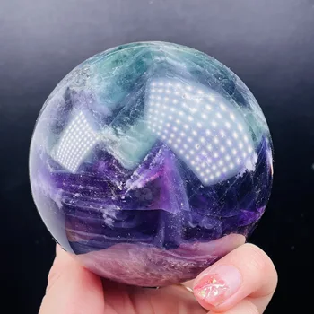 Високо Качество Полиран Виолетов Флуорит Кварцевая Обхват На Crystal Скъпоценен Камък Топка Изцеление