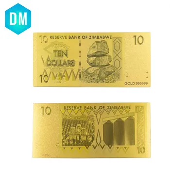 Гореща Разпродажба 24-каратово Цветна Златна Банкнота е Рядък Зимбабве 10 Долара Издание на Фалшиви Пари Позлатени Банкноти Колекция Бизнес Подарък