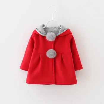 Детска есенно-зимно яке с заячьими уши, хубава горна дреха с качулка за момичета, детски бутиков палто от заек, детско палто с топки CT002