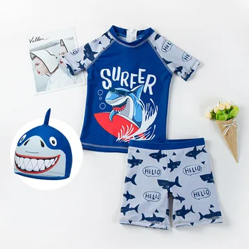 Детски костюм на прилеп от 3 теми, шапка за плуване за момчета, Кратък бански, плажен Костюм за плуване, Рашгард, Комплект за детска баня