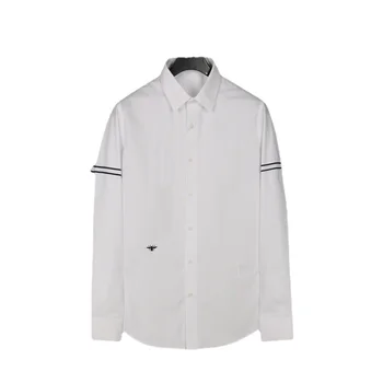 Есенно-зимни нова мъжка риза с дълги ръкави, с модерна риза с тънък ръкав контрастен цвят, вязаный колан, мъжки риза с бродерия малка пчела