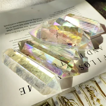 Естествени Скъпоценни Камъни Аура Quartz Crystal Двойна Пръчка Гледна Лечебни Рейки Декорация Камъни
