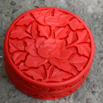 Изискана Китайската Традиционна Технология Червена Лачена Съдове За Красивото Цвете Божур Благоприятна Ковчег За Бижута 0