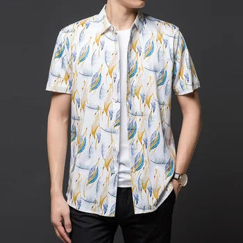 Изящни цветни модни и ежедневни риза с къс ръкав с 3D принтом, Лятна Нова качествена мерсеризованная памучен ледена гладка мъжка риза M-3XL