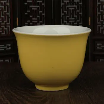 Китайски антикварен Порцелан Минг xuande жълта глазура gongfu Чаша За Вино чаена чаша