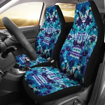Комплект калъфи за автомобилни седалки Вратовръзка Боядисват синьо, Тюркоазено, лилаво, бяло цвете, универсална за кацане, За ковшеобразных седалки от микрофибър с ярък принтом Boho H