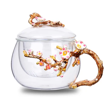 Креативна эмалированная цветна Стъклена чаша, Чаша За Вода Термостойкое Удебеляване с капак, Отделяща Филтриране Цвете Чаена Чаша Сватбен Подарък