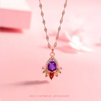 Луксозен Дизайнерски Позлатен Титан Стомана Цветни Crystal Паун Висулка Колие Колие Бижута за Жени