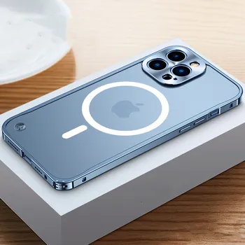 Магнитен Алуминиев Прозрачен Матиран Калъф за iPhone 13 Pro Max 12 устойчив на удари Защитник на Обектива на Камерата Защитно покритие