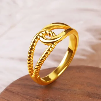 Малък дизайн пържено тесто прост обрат на личността любителите на пръстен с покритие от злато 24 До мода пържено тесто обрат пръстен закопчалката пръстен gif