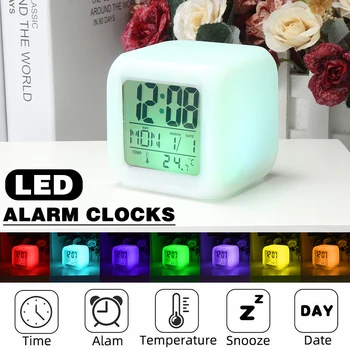 Най-новият Будилник LED 7 Цвята Промяна Дигитален Светлинен лека нощ Часовници Температурен Монитор е Подходящ за Детска Спалня Офис