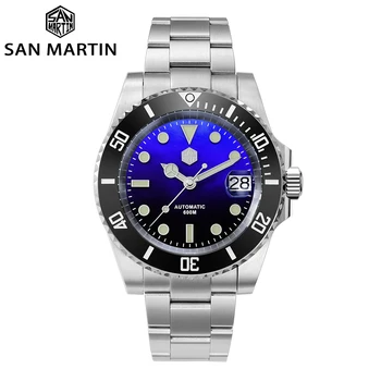Новият San Martin Diver 60Bar Луксозни САПФИРОВЫЕ Мъжки Автоматично Механични Часовници е От Неръждаема Стомана BGW-9 Нощно relógio masculino