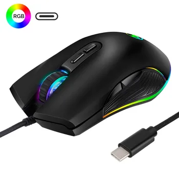 Оптична мишка Type-C Gamer с 4 RGB Подсветка 3200 dpi Детска мишката Жичен Ергономична Мишка 814 #2