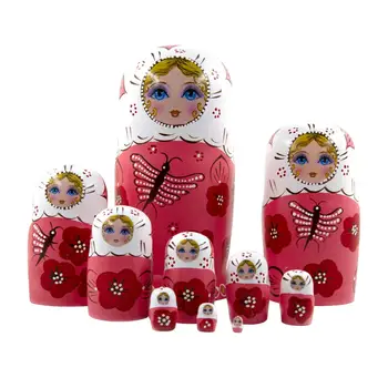 Очарователни Дървени Руски гнездене кукли За Момичета Комплекти Розово Конче 10 бр. Ръчно изработени Декорация на Детска Стая Цветни Популярни