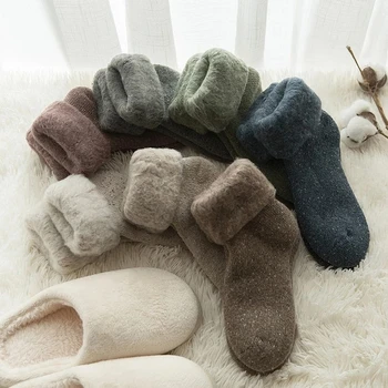 Плюшени Дебели Обикновена Чорапи, Ски Чорапи със Средна дължина, Вълнени Чорапи със Заек, На Студен Сняг, Зимни Топли Мъжки, Дамски Чорапи, 1 Чифт