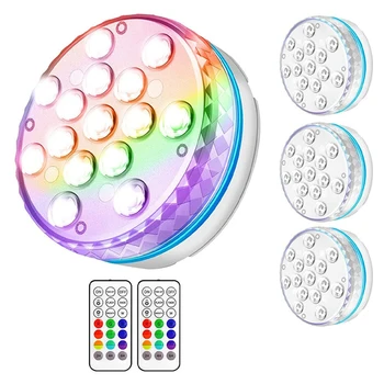 Потопяеми led светлини с дистанционно управление, Водоустойчива led 15 топки 16 цвята RGB, Подводно led светлини-4 опаковки